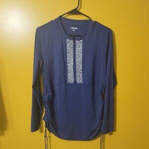 Lands' End Long Sleeve Ruched Side Rash Guard 1/4 Zip L